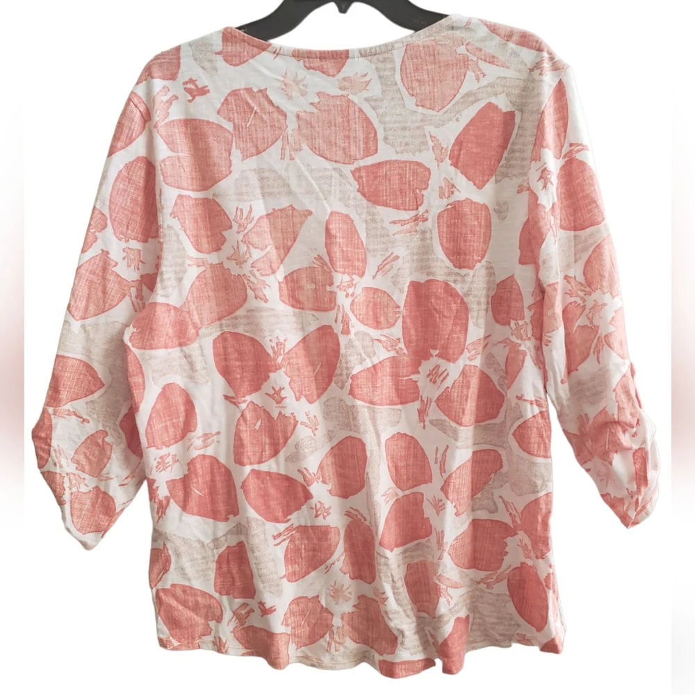 Chico's White & Coral Printed Long-Sleeve Tee - Picture 5 of 6